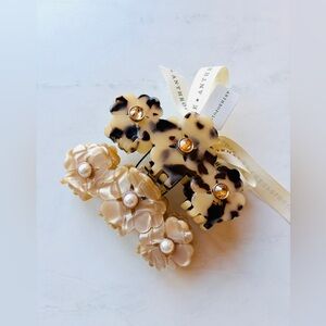 NWT Anthropologie Natasha Embellished Hair Claws Set of 2 Tort Neutral